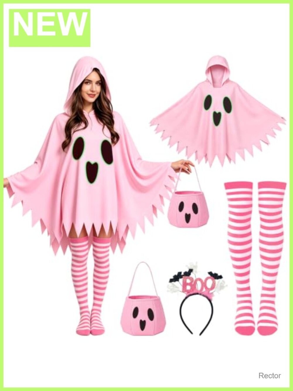 Women's Glow in the Dark Ghost Costume Set 4 Pcs Halloween